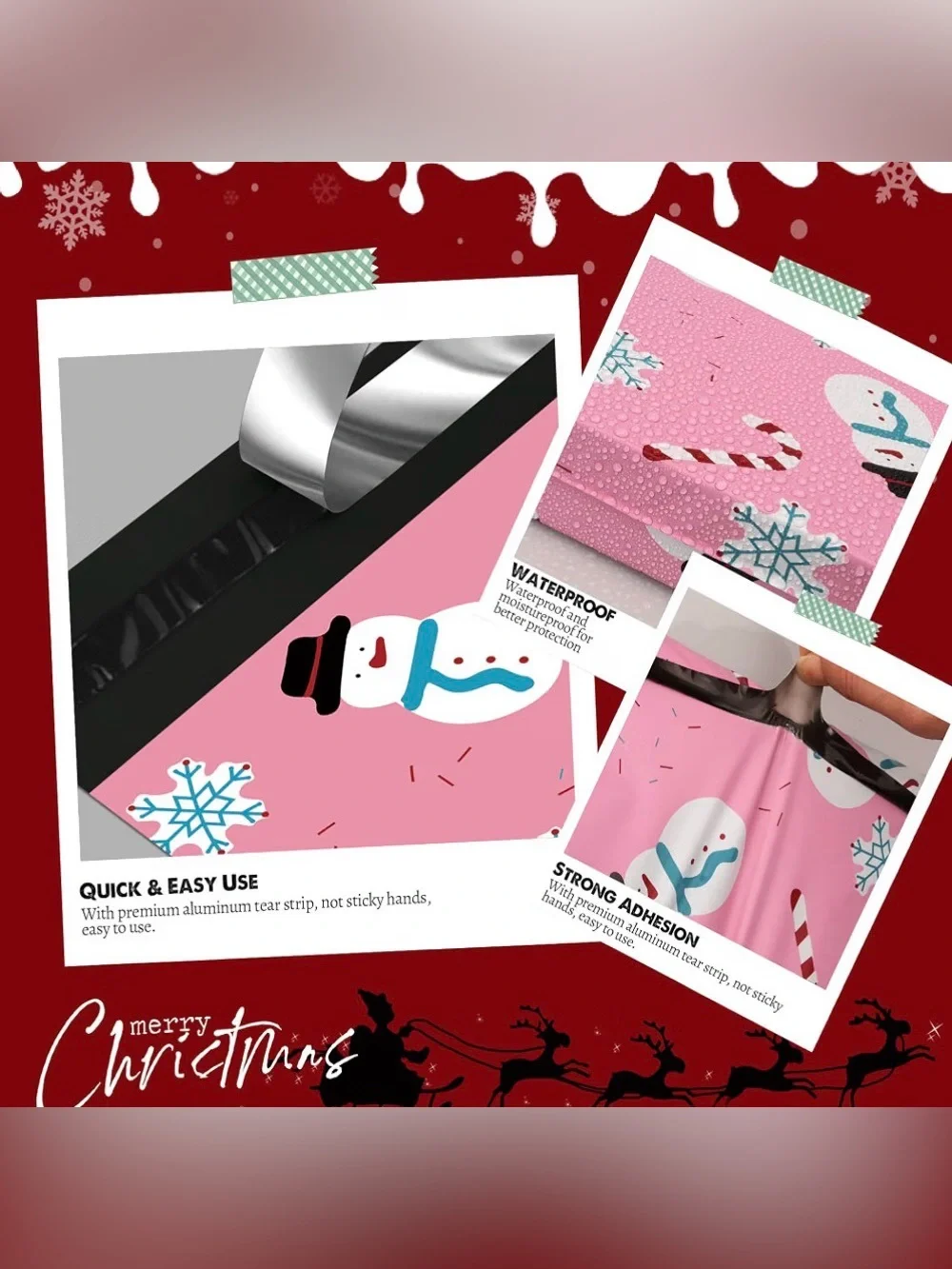 (20) Holiday Snowman Polymailer  Bags- Pink 6”x9”